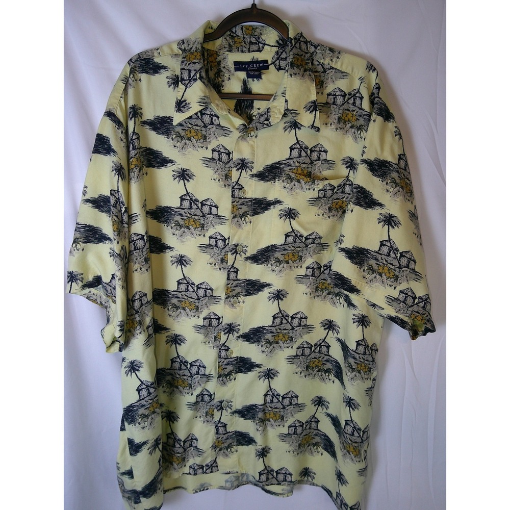 IVY CREW Classics Mens XXL Aloha‎ Hawaiian Shirt Tropical Village Print